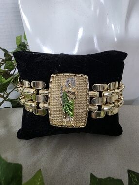 Large San Judas Tadeo Bracelet – Polished Gold Filled Religious Jewelry